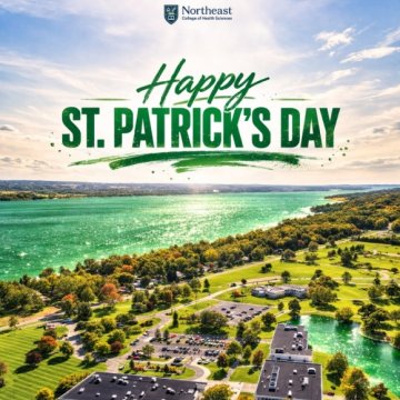 St. Patrick's Day graphic on Seneca Falls campus