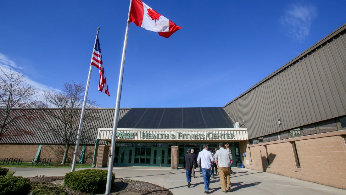 People walking into Commencement