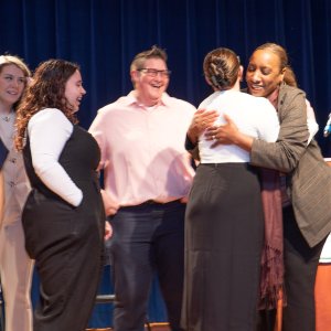 Undergrads talking at Pinning ceremony