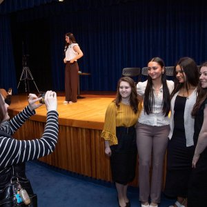 Undergrads taking a photo at Pinning Ceremony